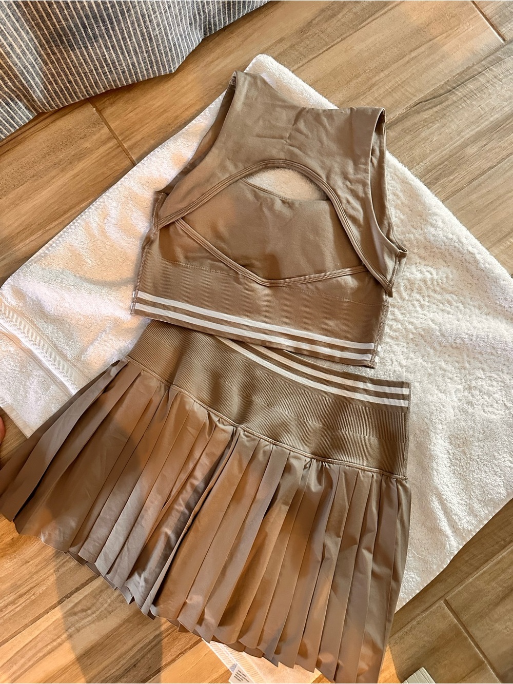 aerie Taupe Pleated Skirt and Cropped Tank Set